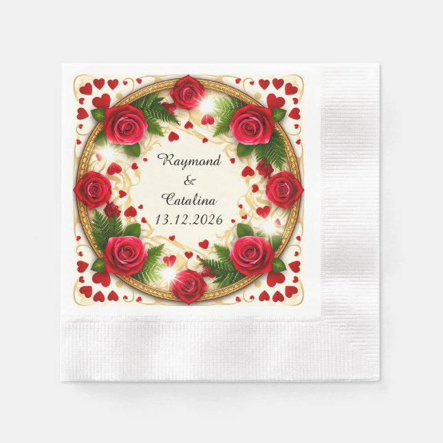 Guardanapo De Papel 🌹 Rosas Vermelhas com Nome Personalizado Brilham  (Frente)