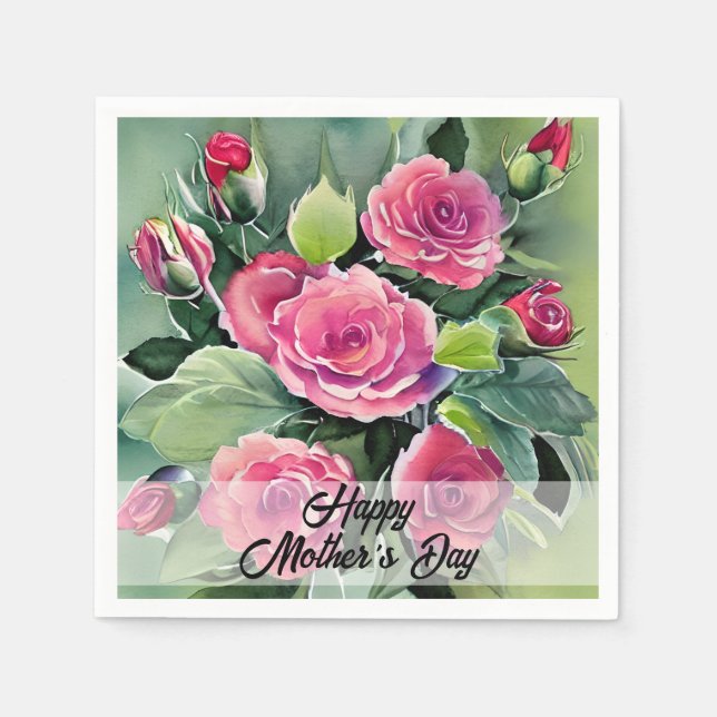 Guardanapo De Papel Rosas Vermelhas Feliz Dia das Mães  (Frente)