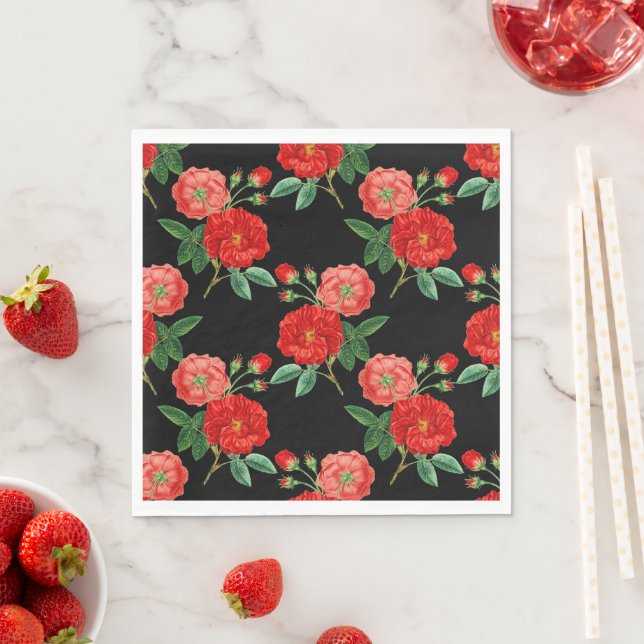 Guardanapo De Papel Rosas Vermelhas, Fundo Preto, (Insitu)