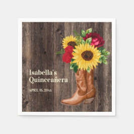 Guardanapo De Papel Rosas vermelhas Girassóis Cowgirl Boots Quinceaner