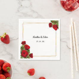 Guardanapo De Papel Rosas Vermelhas Moldura Dourada Casamento Espanhol