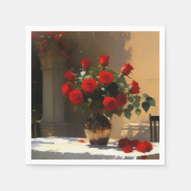 Guardanapo De Papel Rosas vermelhas românticas (Frente)
