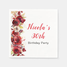 Guardanapo De Papel Rosas vermelhas Românticas Aniversário Floral