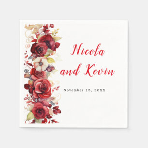 Guardanapo De Papel Rosas Vermelhas Românticas Florais Casamento
