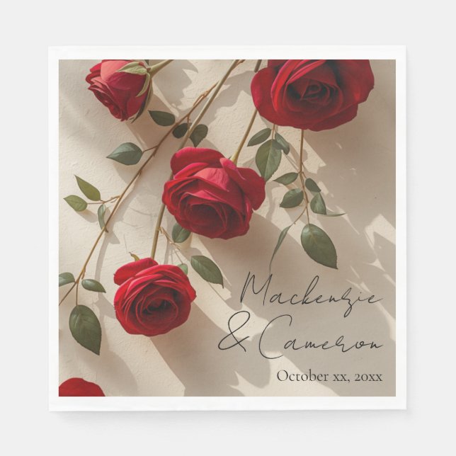 Guardanapo De Papel Rosas Vermelhas Românticas Nome Personalizado (Frente)