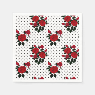 Guardanapo De Papel Rosas vermelhas sobre um fundo de bolinhas.