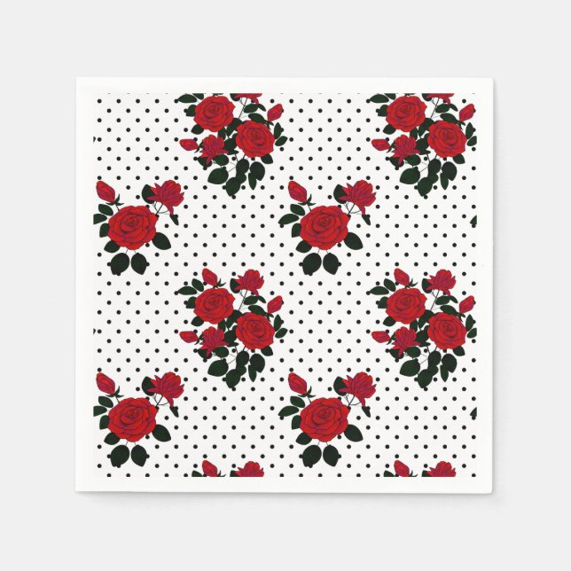 Guardanapo De Papel Rosas vermelhas sobre um fundo de bolinhas. (Frente)
