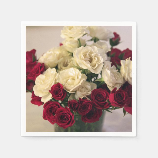 Guardanapo De Papel Rosas vermelhos e brancos (Frente)