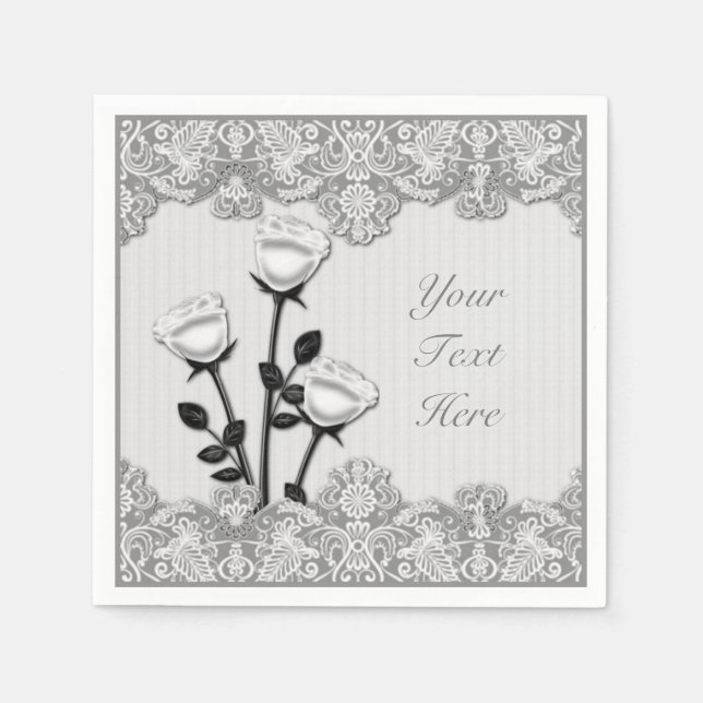 Guardanapo De Papel Rosas White Satin e Lace Napkins (Frente)
