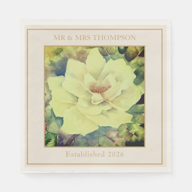 Guardanapo De Papel Rose Wedding Napkins | Sage & Ivory Floral | Custo (Frente)