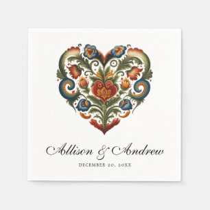 Guardanapo De Papel Rosemaling Heart   Arte popular norueguesa