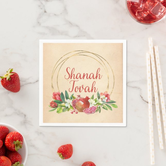 Guardanapo De Papel Rosh Hashanah "Shanah Tovah" com Pomegranato (Insitu)