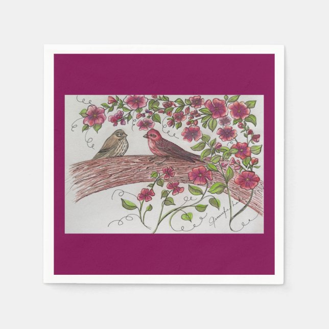 Guardanapo De Papel Rosie Rosa Finches Napkins (Frente)