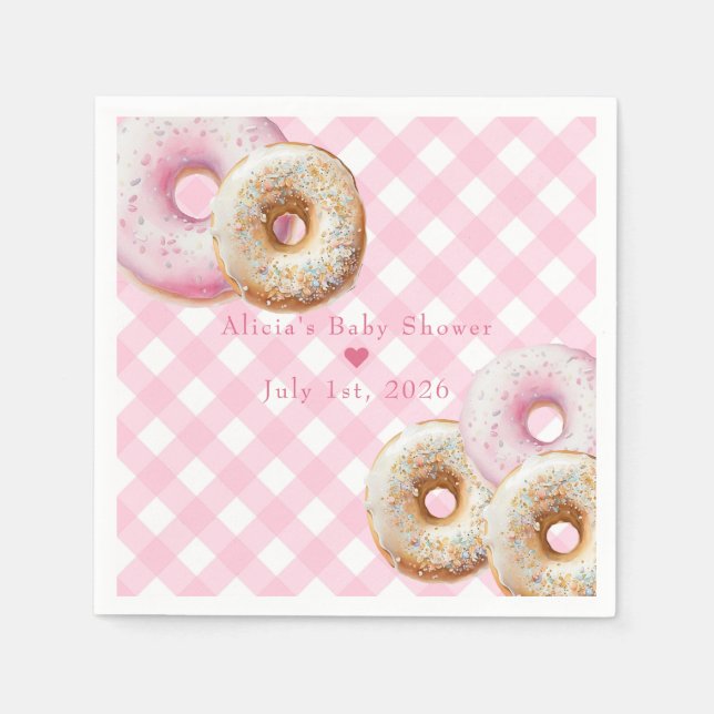 Guardanapo De Papel Rosquinha | Chá de fraldas de Garota Gingham Rosa (Frente)