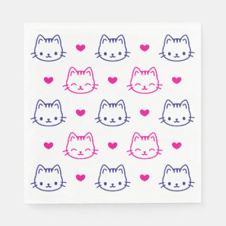 Guardanapo De Papel Rosto de Gato Animal Corações Padrão Lanche Cute