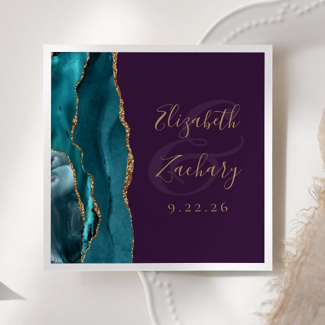 Guardanapo De Papel Rota de Ágata Casamento Roxo Dourado Teal (Criador carregado)