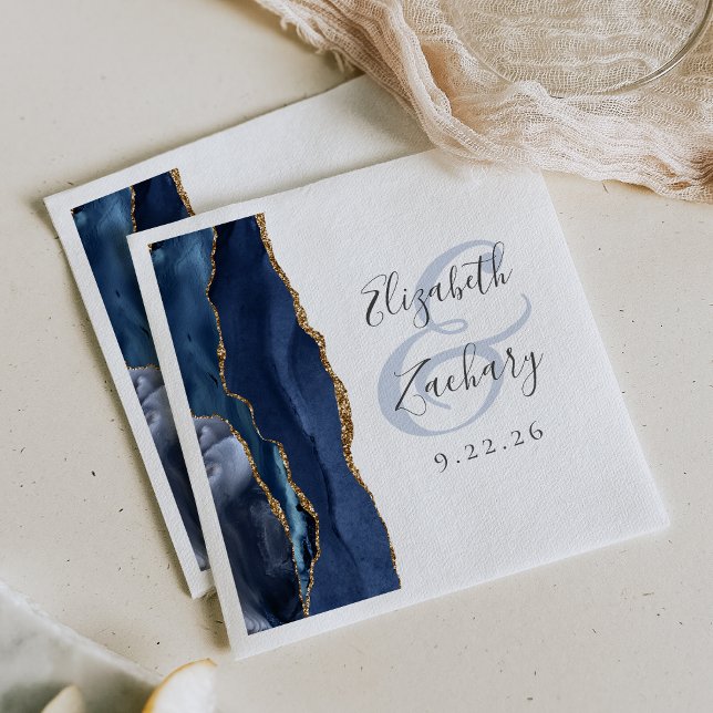 Guardanapo De Papel Roteiro de Ágata Geodo Casamento Azul Dourado (Criador carregado)