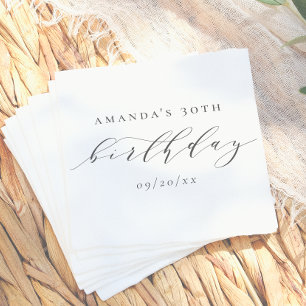 Guardanapo De Papel Roteiro de Aniversário de Adulto Elegante Caligraf