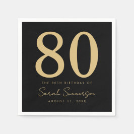 Guardanapo De Papel Roteiro de festa de 80 anos Preto Dourado Oitenta