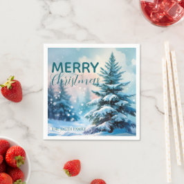 Guardanapo De Papel Roteiro Moderno Natal Xmas inverno pinheiro frente
