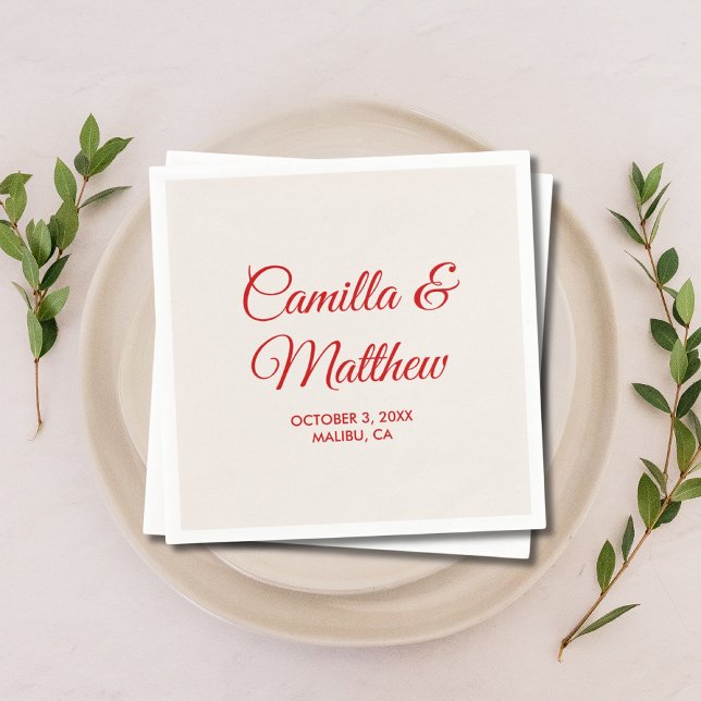 Guardanapo De Papel Roteiro Romântico Vermelho Personalizado Casamento (Red Romantic Script Personalized Wedding Napkins
)