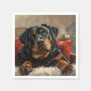 Guardanapo De Papel Rottweiler Cachorro Natal Festivo