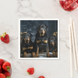 Guardanapo De Papel Rottweiler Snowy Sleigh Decência de Natal