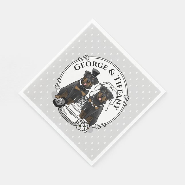 Guardanapo De Papel Rottweilers no Casamento Cachorros Noiva e Noivo F (Quina)