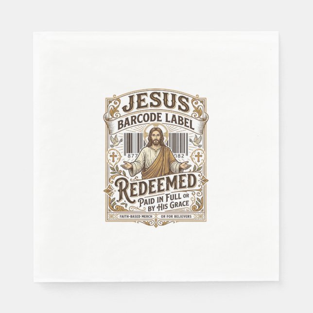 Guardanapo De Papel Rótulo de Código de Barras de Jesus Resgatado Rótu (Frente)