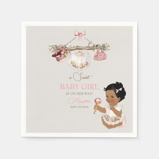 Guardanapo De Papel Roupas de Bebê Menina Chá de Bebê Marfim Rosa (Frente)
