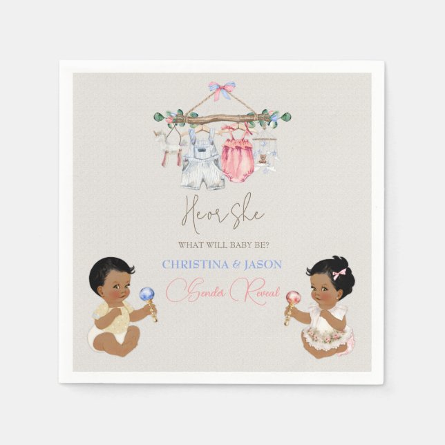 Guardanapo De Papel Roupas de bebês Sexo Revelação de marfim rosa azul (Frente)