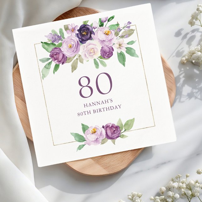 Guardanapo De Papel Roxa | Violet Floral 80 Birthday (Criador carregado)