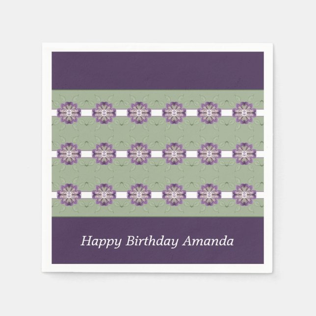 Guardanapo De Papel Roxo Acento Floral Roxo e Verde (Frente)