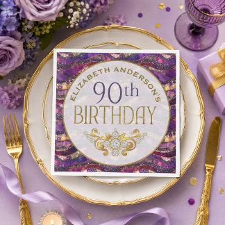 Guardanapo De Papel Roxo e Dourado Estratos com Joias para 90º Anivers