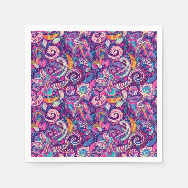 Guardanapo De Papel Roxo e Rosa Floral Paisley Meninas Caprichoso Boho (Frente)