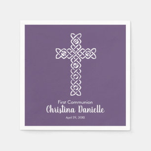 Guardanapo De Papel Roxo Escuro Cruzado Creche do batismo comunitár
