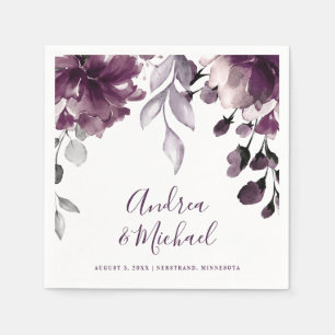 Guardanapo De Papel Roxo floral original Wedding do buquê da aguarela
