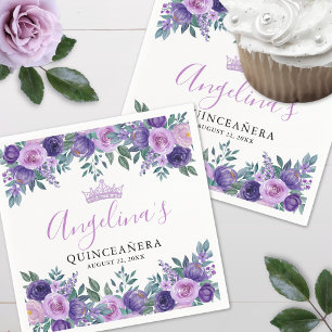 Guardanapo De Papel Roxo Floral Quinceanera