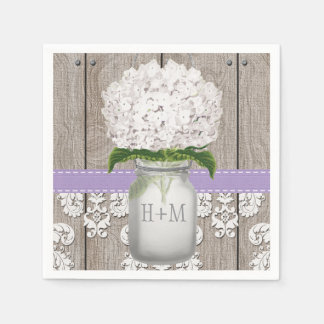 Guardanapo De Papel Roxo Monograma Branco Hydrangea Mason Jar