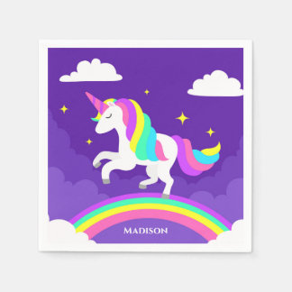 Guardanapo De Papel Roxo Rainbow Unicorn Personalizado Nome Magical