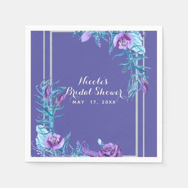 Guardanapo De Papel Roxo Ultra Violeta e Aquático Floral Chic (Frente)
