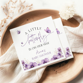 Guardanapo De Papel Roxo Uma borboleta bebê está a caminho do chá de f