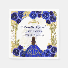 Guardanapo De Papel Royal Blue Floral Princesa Dourada Quinceanera