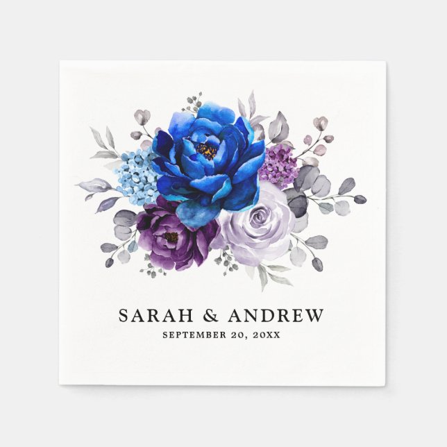 Guardanapo De Papel Royal Blue Purple Navy Lilac Blooms Wedding (Frente)