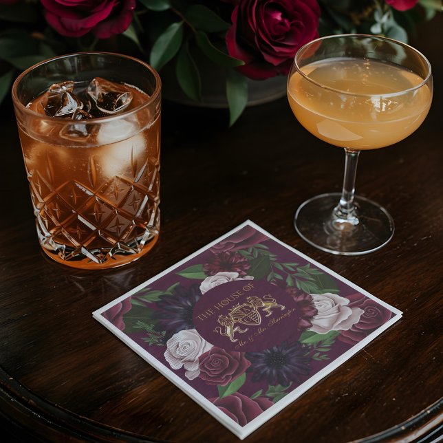 Guardanapo De Papel Royal Muse Medieval Lion Crest & Floral Weds (Royal Muse Medieval Lion Crest & Floral Wedding Napkins)