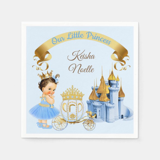 Guardanapo De Papel Royal Princess Castle Carruagem Blue Dourada Girl (Frente)