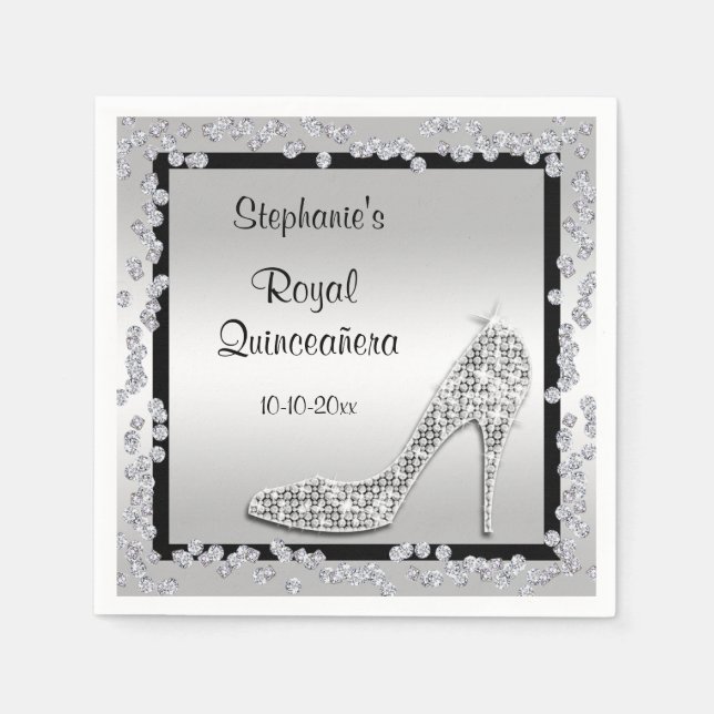 Guardanapo De Papel Royal Quinceañera Silver Jewel Stiletto (Frente)