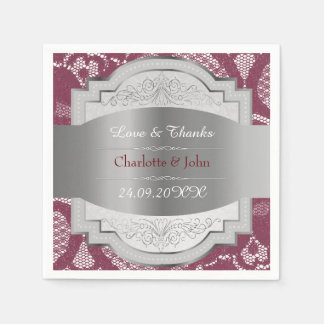Guardanapo De Papel Royal Vintage Lace Personalizado Burgundy Silver