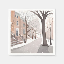 Guardanapo De Papel Rua Brownstone | Aquarela de Inverno Nevado