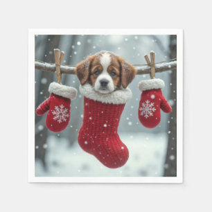 Guardanapo De Papel Rua de Natal, Bernard Puppy em uma estaca vermelha